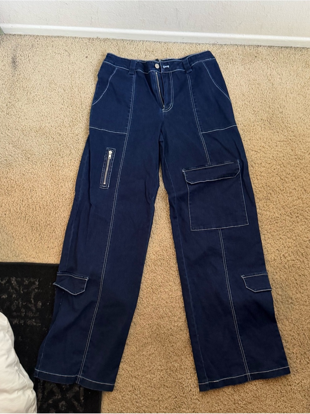 BY DYLN Straight Leg Cargo Pants in Blue